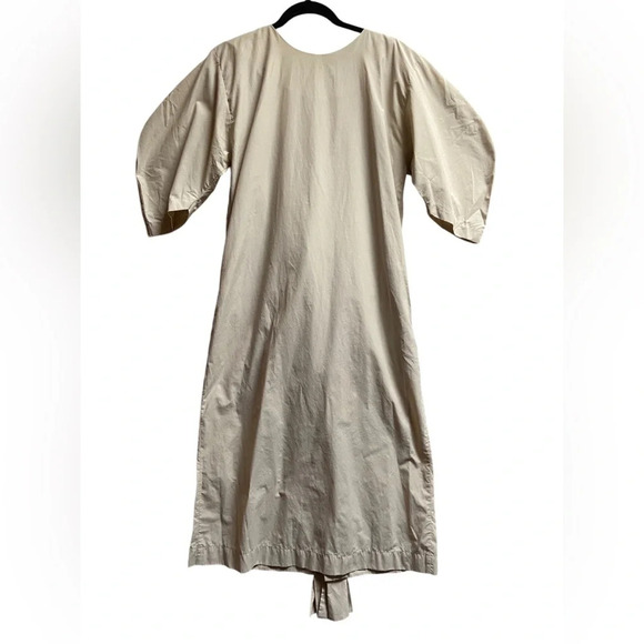 Oak + Fort  belt wrap midi beige neutral round neck midi dress Sz OS - Picture 3 of 13